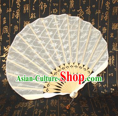 Chinese Handmade Classical Folding Fans Folk Dance White Lace Accordion Fan for Women
