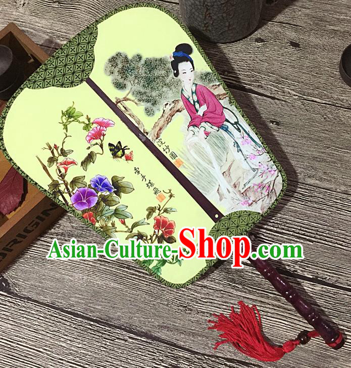 Chinese Handmade Classical Palace Fans Traditional Printing Petunia Hanfu Square Fan for Women