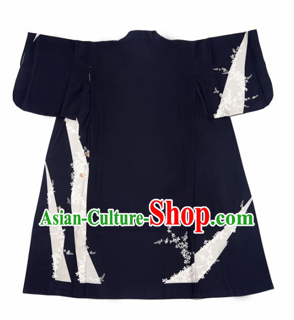 Japanese Handmade Printing Black Kimono Costume Japan Traditional Yukata Dress for Women