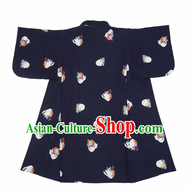 Japanese Handmade Black Kimono Costume Japan Traditional Printing Yukata Dress for Women