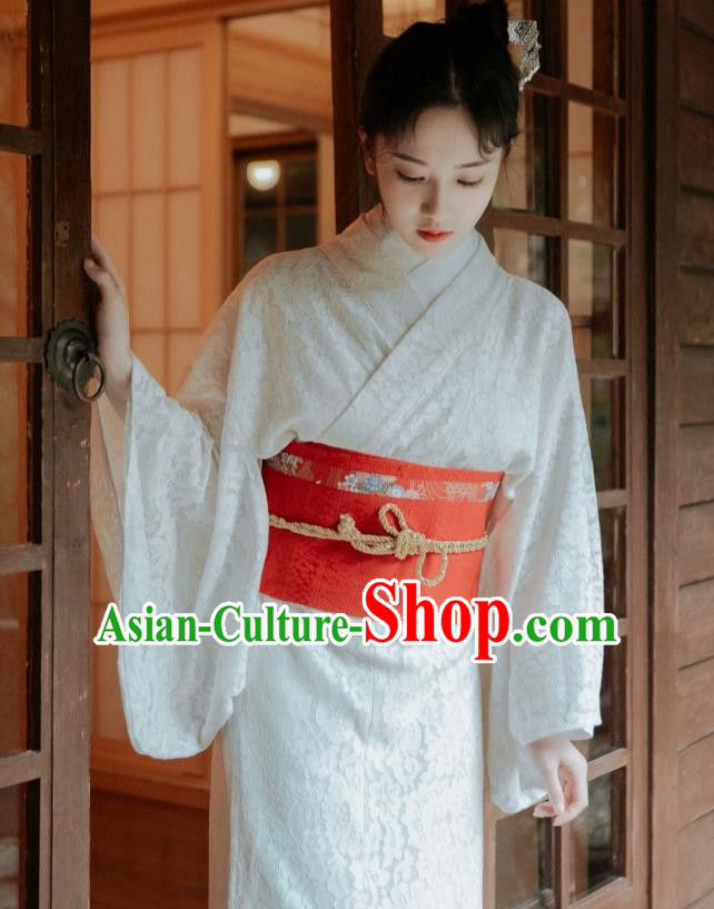 Japanese Handmade White Lace Kimono Costume Japan Traditional Yukata Dress for Women