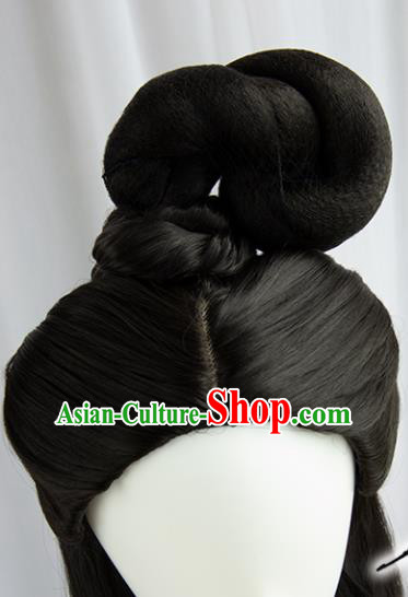 Handmade Chinese Traditional Hanfu Wigs Sheath Ancient Peri Crown Princess Chignon for Women
