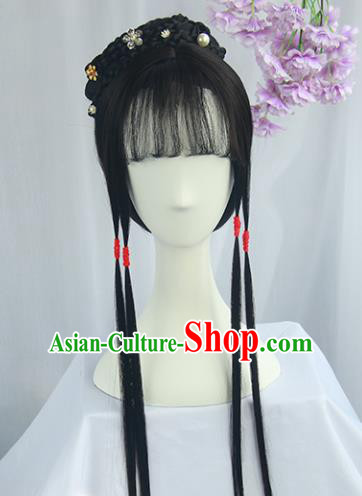 Handmade Chinese Ancient Ming Dynasty Nobility Lady Headpiece Chignon Traditional Hanfu Wigs Sheath for Women