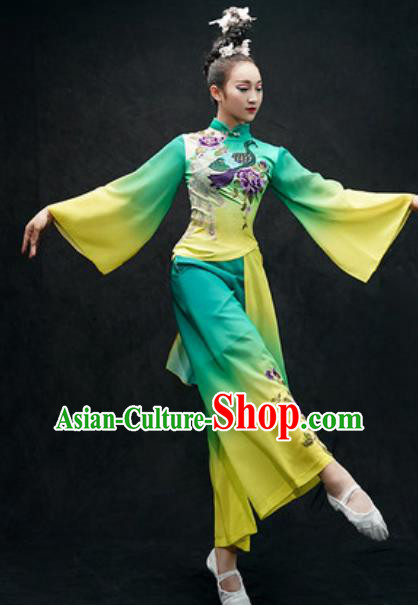 Chinese Classical Dance Costume Traditional Umbrella Dance Green Clothing for Women