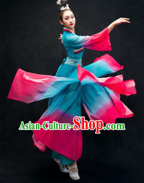 Chinese Classical Dance Costume Traditional Umbrella Dance Blue Dress for Women