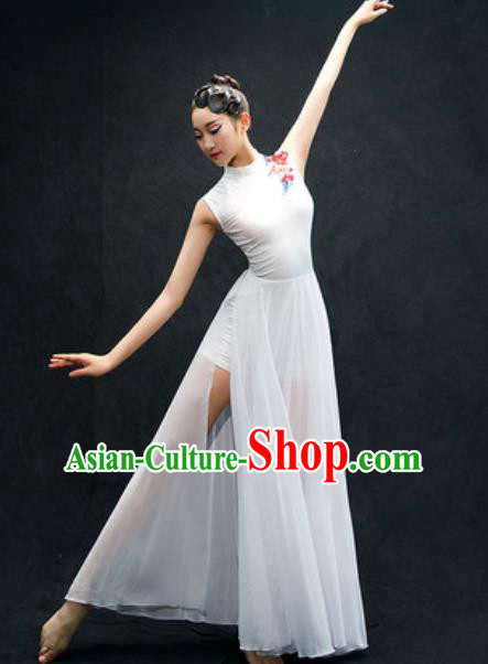 Chinese Classical Dance Fan Dance Costume Traditional Umbrella Dance White Dress for Women
