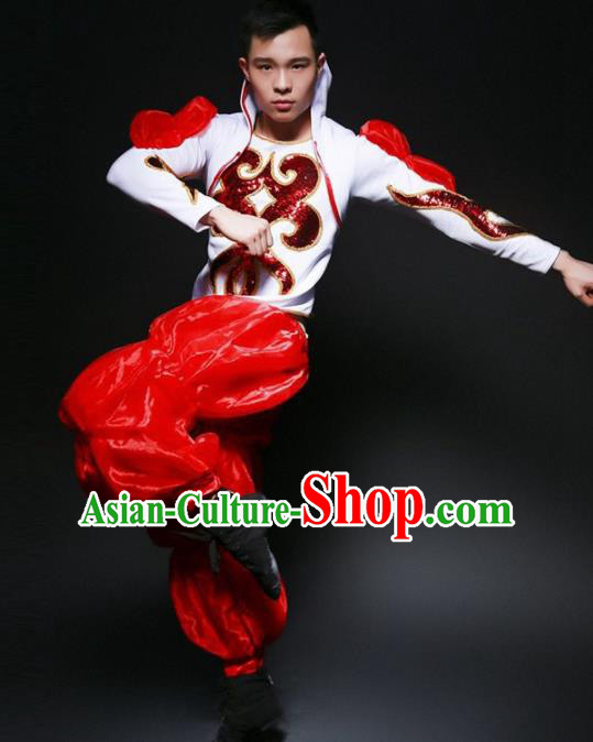 Chinese Folk Dance Yangko Costume Traditional Drum Dance Stage Performance Red Clothing for Men