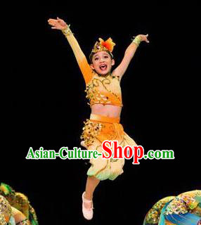 Chinese Folk Dance Stage Performance Costume Traditional Yangko Dance Yellow Clothing for Kids