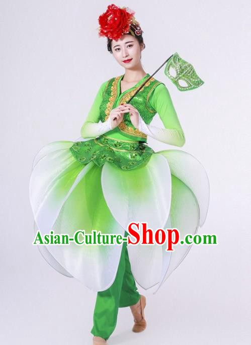 Chinese Folk Dance Yangko Stage Performance Green Costume Traditional Lantern Dance Clothing for Women