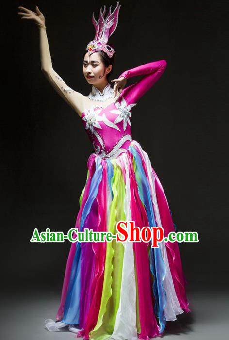 Chinese Classical Dance Costume Traditional Umbrella Dance Stage Performance Rosy Dress for Women