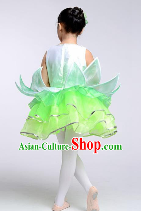 Chinese Modern Dance Stage Performance Costume Opening Dance Green Bubble Dress for Kids