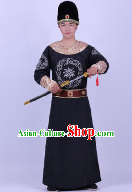 Chinese Traditional Tang Dynasty Swordsman Costume Ancient Imperial Bodyguard Black Robe for Men