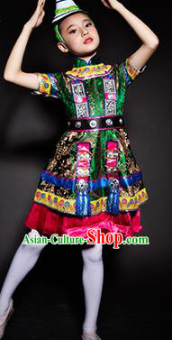 Chinese Yugu Nationality Ethnic Stage Performance Costume Traditional Minority Folk Dance Clothing for Kids