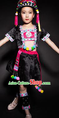 Chinese Lahu Nationality Ethnic Stage Performance Costume Traditional Minority Folk Dance Clothing for Kids