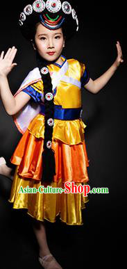 Chinese Naxi Nationality Ethnic Stage Performance Costume Traditional Minority Folk Dance Clothing for Kids