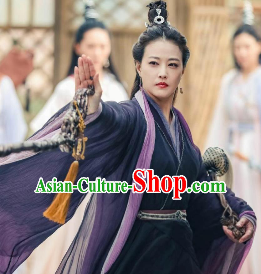 Drama Relying on Heaven to Slaughter Dragons Chinese Ancient Yuan Dynasty Taoist Nun Swordswoman Historical Costume and Headpiece Complete Set