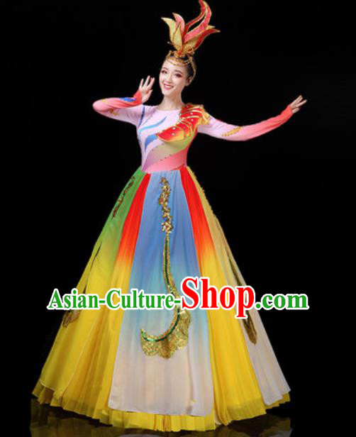 Traditional Chinese Opening Dance Long Dress Modern Dance Stage Performance Costume for Women
