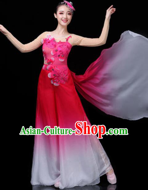 Traditional Chinese Classical Dance Group Dance Rosy Dress Umbrella Dance Stage Performance Costume for Women