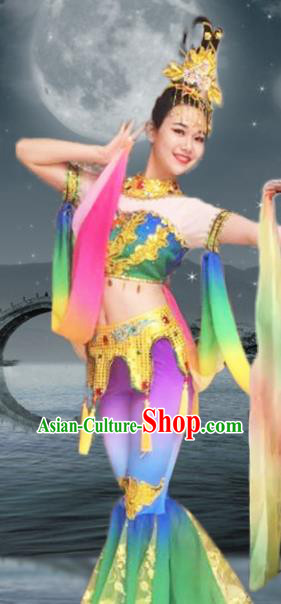 Chinese Traditional Classical Dance Green Dress Dunhuang Flying Apsaras Stage Performance Costume for Women