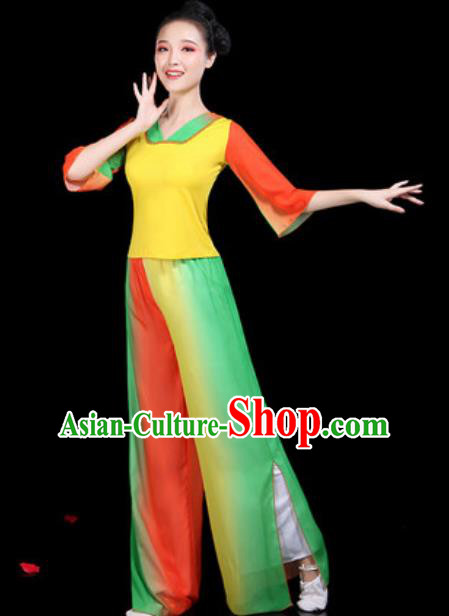 Traditional Chinese Yangko Group Dance Folk Dance Yellow Clothing Fan Dance Stage Performance Costume for Women