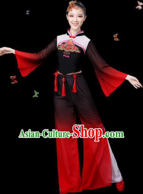 Traditional Chinese Yangko Group Dance Black Clothing Folk Dance Fan Dance Stage Performance Costume for Women