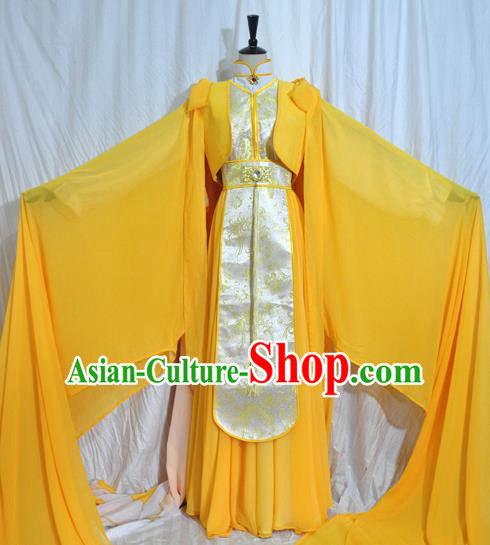 Traditional Chinese Han Dynasty Queen Yellow Hanfu Dress Ancient Empress Embroidered Costume for Women