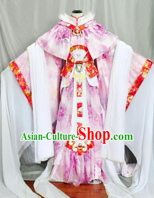 Traditional Chinese Han Dynasty Princess Pink Hanfu Dress Ancient Empress Embroidered Costume for Women