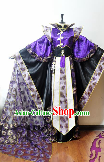 Traditional Chinese Cosplay Swordsman Purple Hanfu Clothing Ancient Prince Embroidered Costume for Men