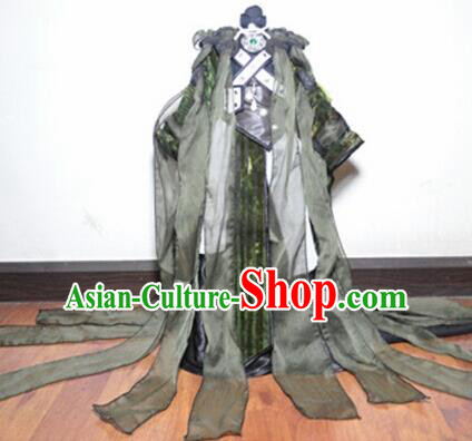 Traditional Chinese Cosplay King Swordsman Black Hanfu Clothing Ancient Taoist Priest Embroidered Costume for Men
