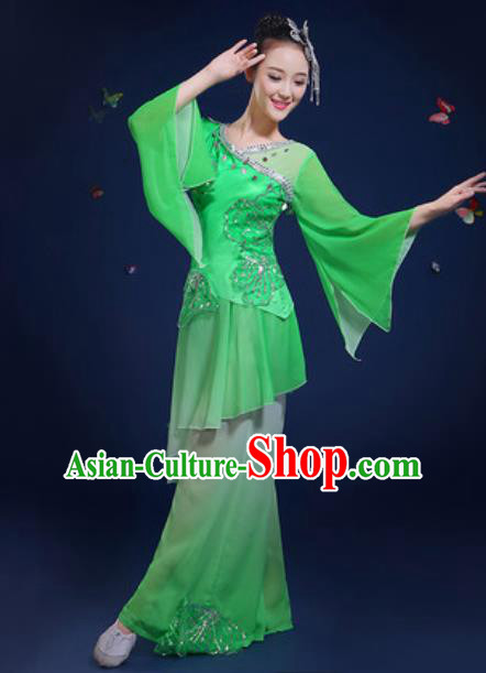 Chinese Traditional Classical Dance Group Dance Green Dress Umbrella Dance Stage Performance Costume for Women