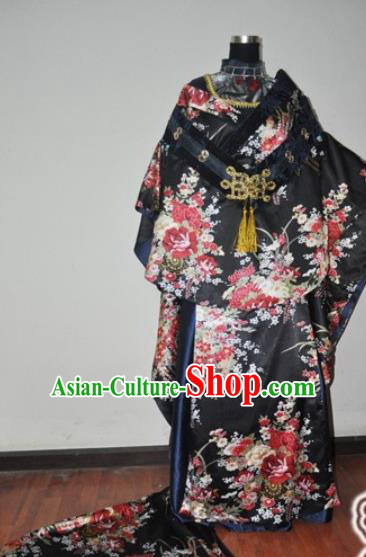 Traditional Chinese Cosplay Peri Princess Black Hanfu Dress Ancient Swordswoman Embroidered Costume for Women