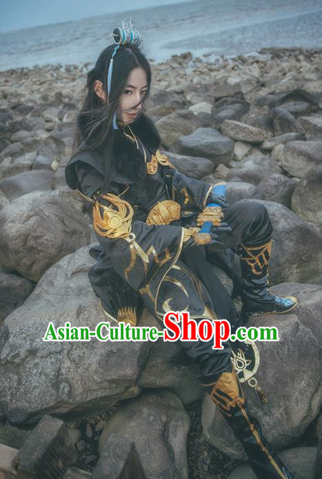 Traditional Chinese Cosplay Nobility Childe Black Hanfu Clothing Ancient Swordsman Embroidered Costume for Men