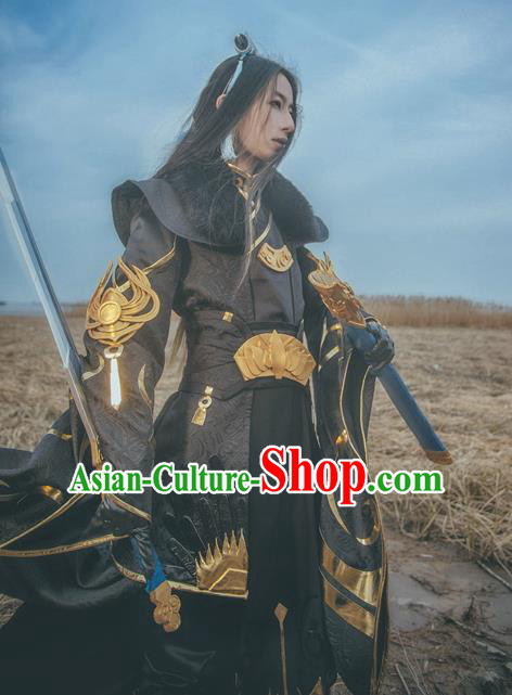 Traditional Chinese Cosplay Nobility Childe Black Hanfu Clothing Ancient Swordsman Embroidered Costume for Men