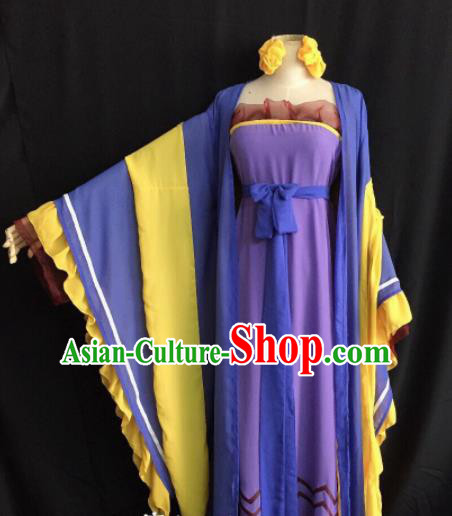 Traditional Chinese Tang Dynasty Purple Hanfu Dress Ancient Princess Embroidered Costume for Women