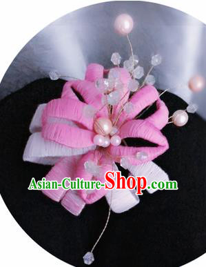 Traditional Chinese Qing Dynasty Pink Velvet Flowers Hairpins Handmade Ancient Palace Hair Accessories for Women