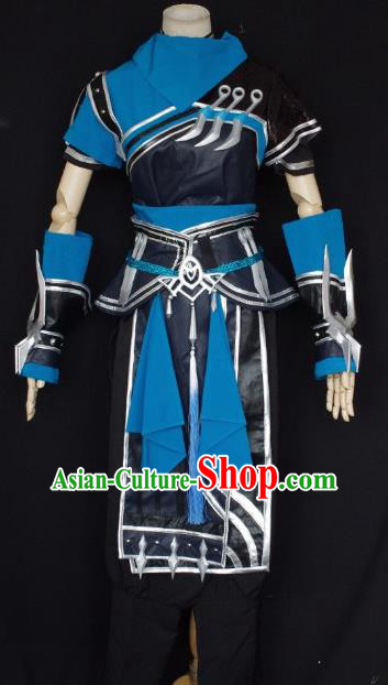 Traditional Chinese Cosplay Kawaler Blue Hanfu Clothing Ancient Swordsman Embroidered Costume for Men