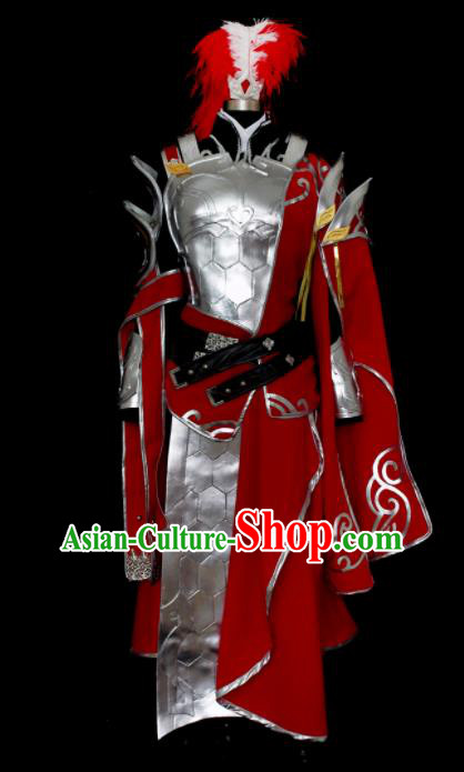Traditional Chinese Cosplay Kawaler Red Hanfu Clothing Ancient Swordsman Embroidered Costume for Men