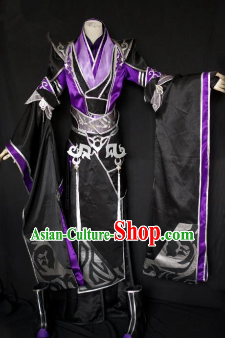 Traditional Chinese Cosplay Swordswoman Black Hanfu Dress Ancient Queen Embroidered Costume for Women