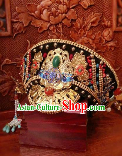 Traditional Chinese Qing Dynasty Palace Lady Phoenix Hat Headwear Ancient Manchu Hair Accessories for Women