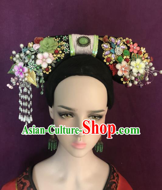 Traditional Chinese Qing Dynasty Palace Princess Headwear Ancient Manchu Lady Hair Accessories for Women