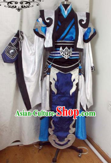 Traditional Chinese Cosplay Royal Highness Blue Clothing Ancient Swordsman Embroidered Costume for Men