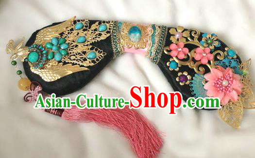 Traditional Chinese Qing Dynasty Imperial Consort Golden Phoenix Headwear Ancient Palace Manchu Hair Accessories for Women