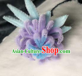 Traditional Chinese Ancient Qing Dynasty Violet Velvet Chrysanthemum Hairpins Handmade Palace Hair Accessories for Women