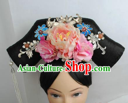 Traditional Chinese Qing Dynasty Manchu Princess Headwear Ancient Palace Lady Hair Accessories for Women