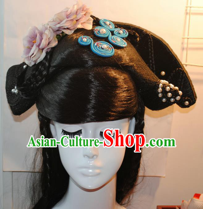 Traditional Chinese Tang Dynasty Imperial Consort Wigs Ancient Peri Goddess Chignon Hair Accessories for Women