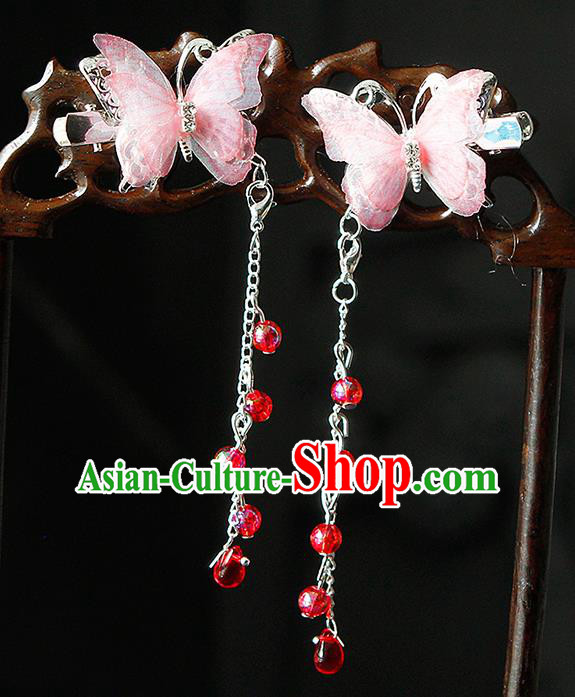 Traditional Chinese Princess Pink Butterfly Hair Claws Hairpins Handmade Ancient Palace Lady Hair Accessories for Women