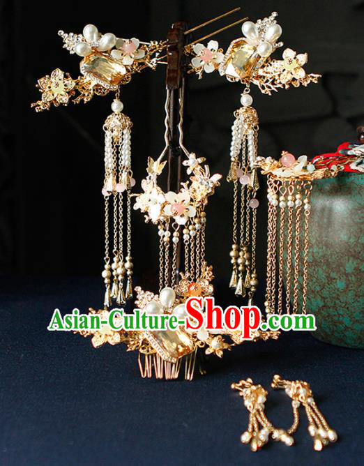 Traditional Chinese Wedding Hairpins Tassel Step Shake Handmade Ancient Princess Hair Accessories Complete Set for Women
