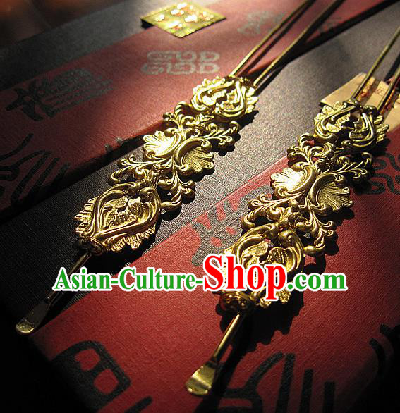 Chinese Handmade Hanfu Golden Hair Clip Hairpins Traditional Ancient Princess Hair Accessories for Women