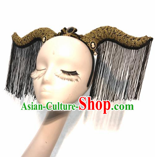 Halloween Handmade Stage Show Horn Tassel Hair Clasp Hair Accessories Brazilian Carnival Catwalks Headdress for Women
