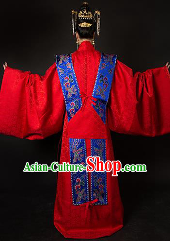 Traditional Chinese Ancient Ming Dynasty Imperial Empress Wedding Red Embroidered Historical Costume and Headpiece Complete Set